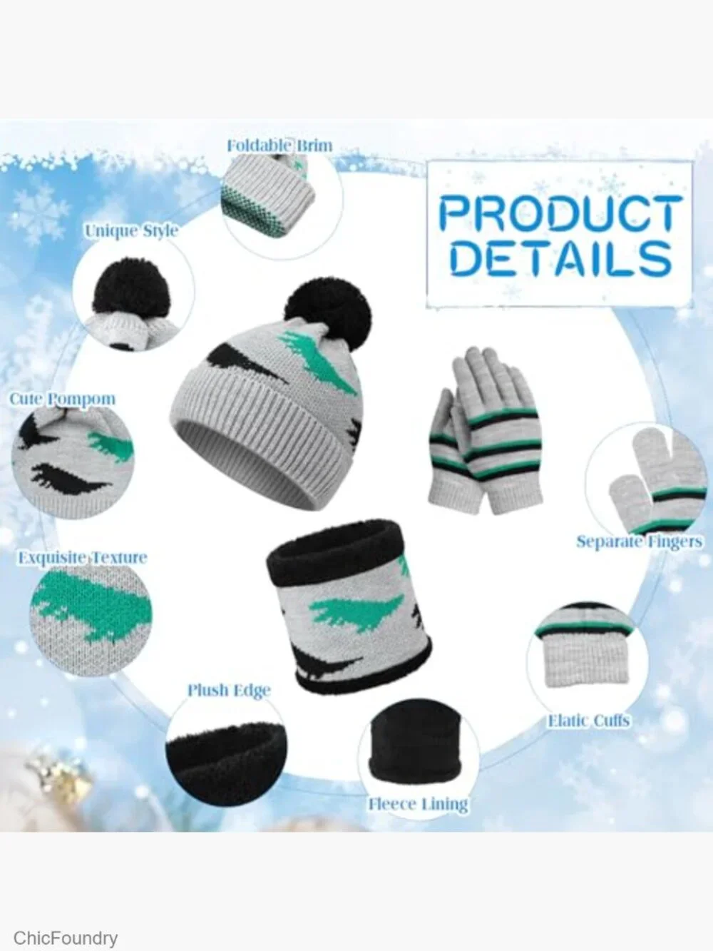 6 Pairs Kids Hat Scarf Gloves Set Winter Knit Beanie Fleece Neck Gaiters Gifts